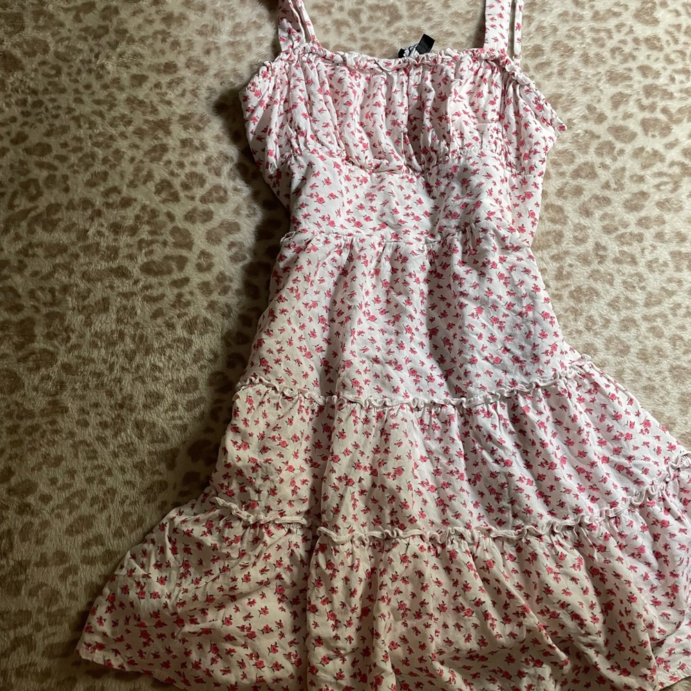 White and pink floral summertime dress